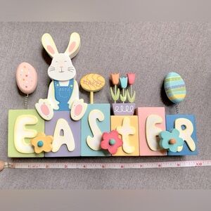Pastel Block  Easter Decor with Bunny and Eggs - Multicolor